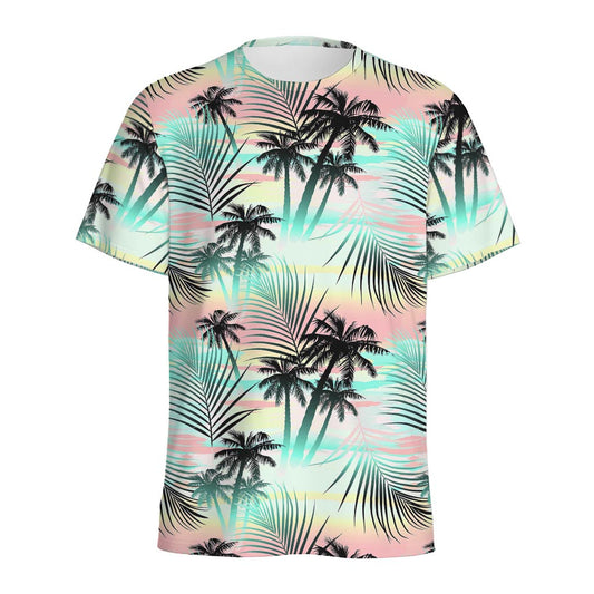 Pastel Palm Tree Pattern Print Men's Sports T-Shirt