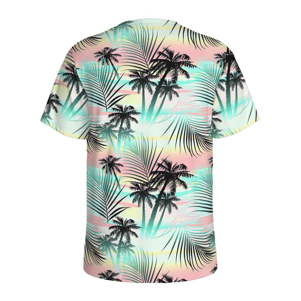 Pastel Palm Tree Pattern Print Men's Sports T-Shirt