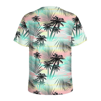 Pastel Palm Tree Pattern Print Men's Sports T-Shirt