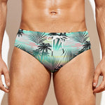 Pastel Palm Tree Pattern Print Men's Swim Briefs