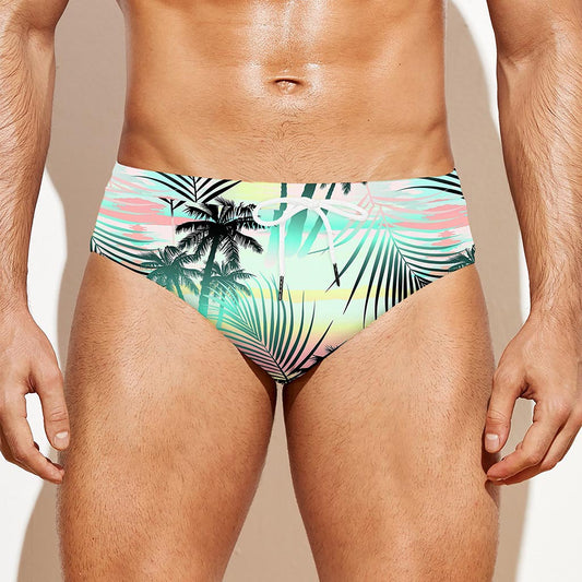 Pastel Palm Tree Pattern Print Men's Swim Briefs