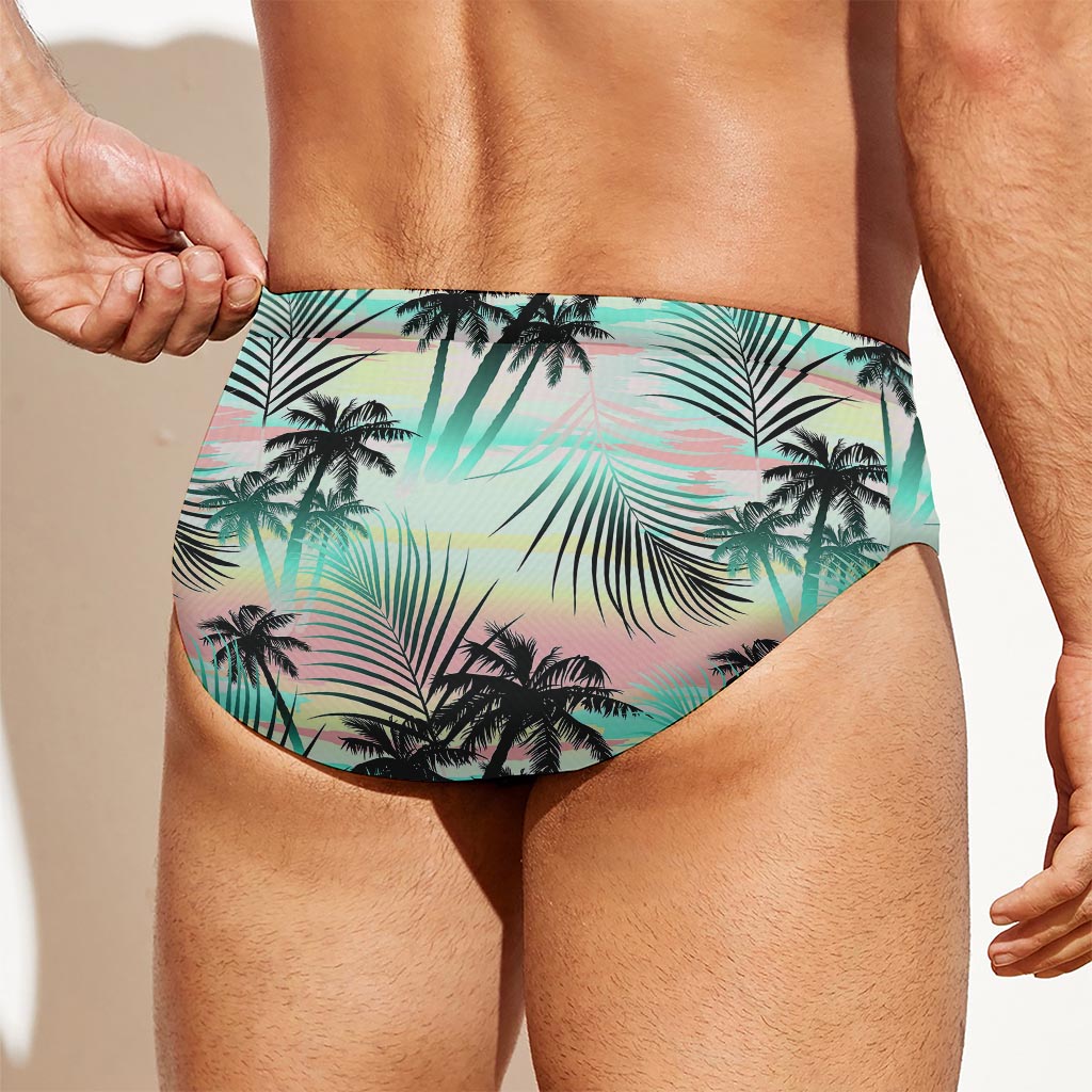 Pastel Palm Tree Pattern Print Men's Swim Briefs