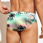 Pastel Palm Tree Pattern Print Men's Swim Briefs