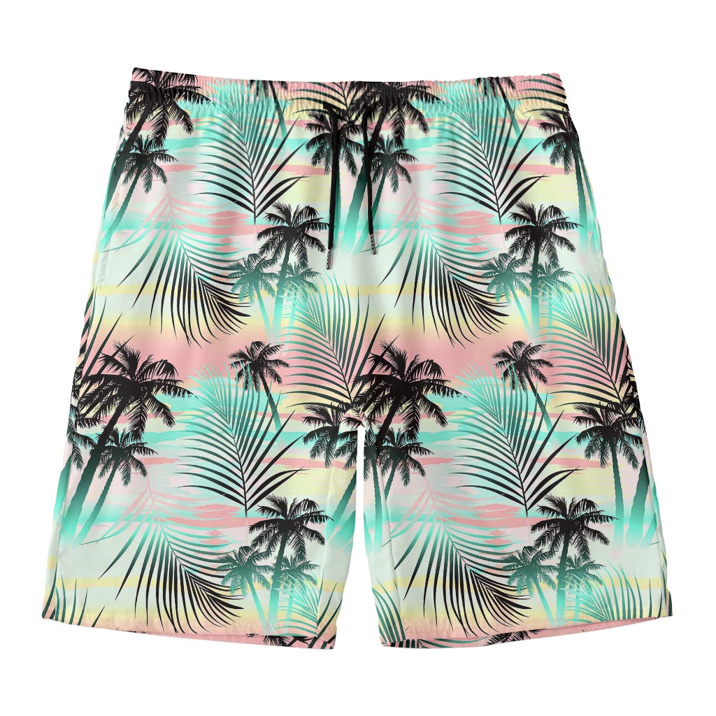 Pastel Palm Tree Pattern Print Men's Swim Trunks