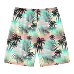 Pastel Palm Tree Pattern Print Men's Swim Trunks