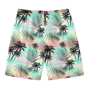 Pastel Palm Tree Pattern Print Men's Swim Trunks