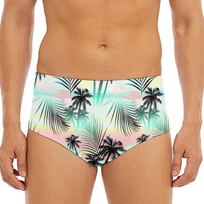 Pastel Palm Tree Pattern Print Men's Triangle Swim Briefs