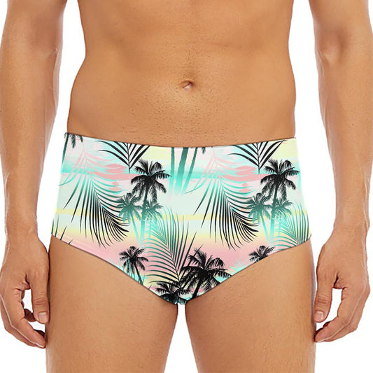 Pastel Palm Tree Pattern Print Men's Triangle Swim Briefs