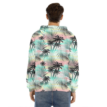 Pastel Palm Tree Pattern Print Men's Velvet Pullover Hoodie