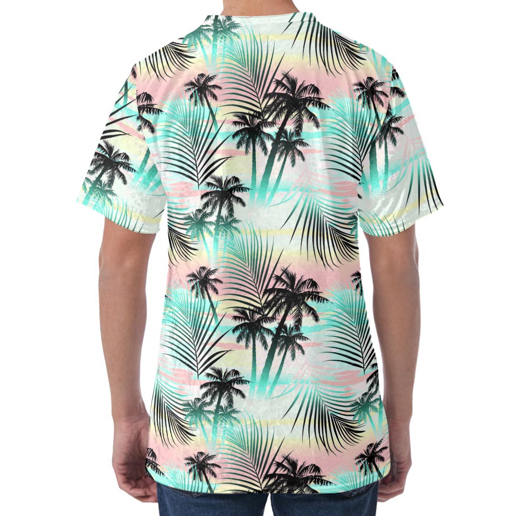 Pastel Palm Tree Pattern Print Men's Velvet T-Shirt