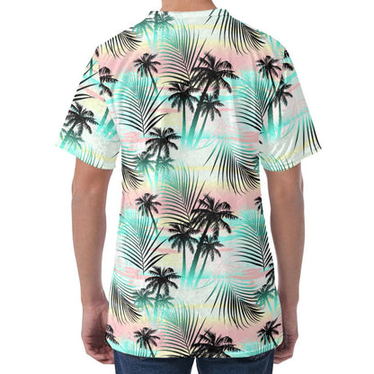 Pastel Palm Tree Pattern Print Men's Velvet T-Shirt