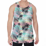 Pastel Palm Tree Pattern Print Men's Velvet Tank Top