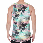 Pastel Palm Tree Pattern Print Men's Velvet Tank Top
