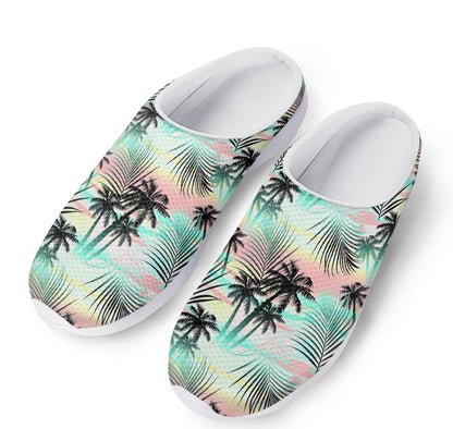 Pastel Palm Tree Pattern Print Mesh Casual Shoes