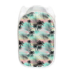 Pastel Palm Tree Pattern Print Mesh Laundry Hamper