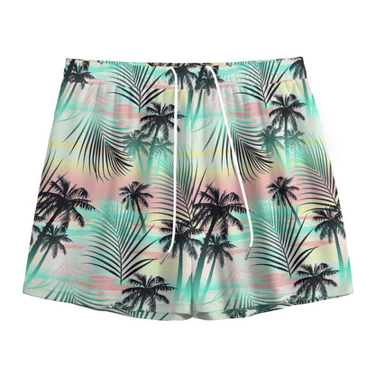 Pastel Palm Tree Pattern Print Mesh Shorts