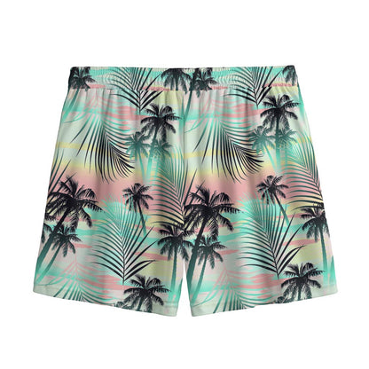 Pastel Palm Tree Pattern Print Mesh Shorts