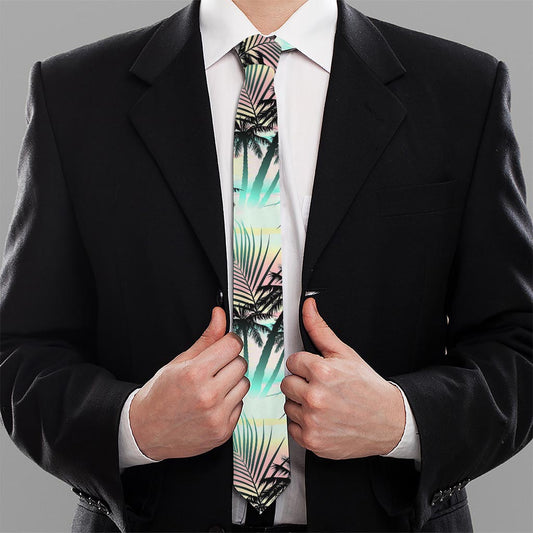 Pastel Palm Tree Pattern Print Necktie