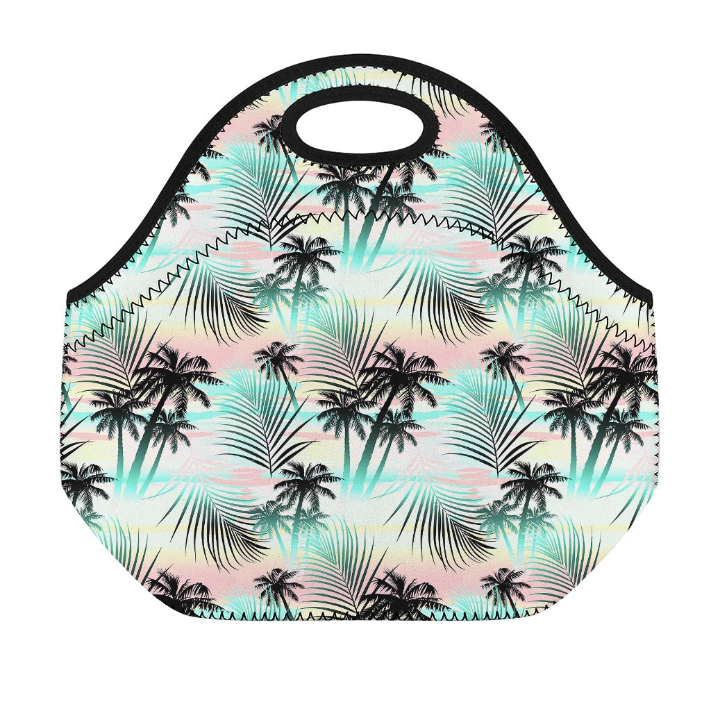 Pastel Palm Tree Pattern Print Neoprene Lunch Bag