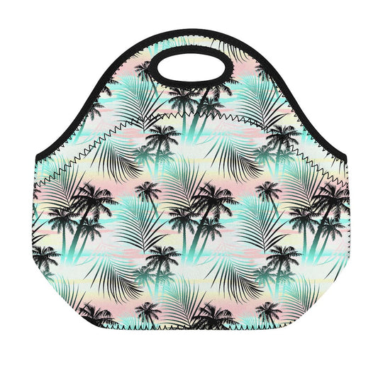 Pastel Palm Tree Pattern Print Neoprene Lunch Bag