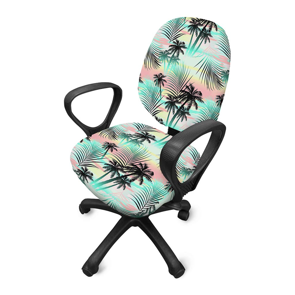 Pastel Palm Tree Pattern Print Office Chair Cover
