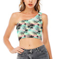 Pastel Palm Tree Pattern Print One Shoulder Crop Top