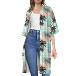 Pastel Palm Tree Pattern Print Open Front Beach Cover Up