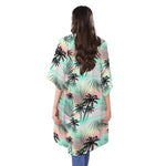 Pastel Palm Tree Pattern Print Open Front Beach Cover Up