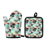 Pastel Palm Tree Pattern Print Oven Mitt And Pot Holder Set