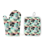 Pastel Palm Tree Pattern Print Oven Mitt And Pot Holder Set