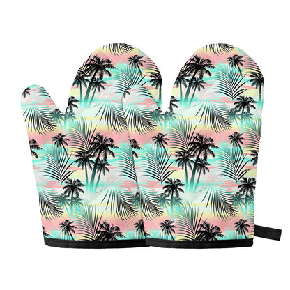 Pastel Palm Tree Pattern Print Oven Mitts