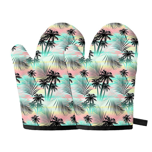 Pastel Palm Tree Pattern Print Oven Mitts