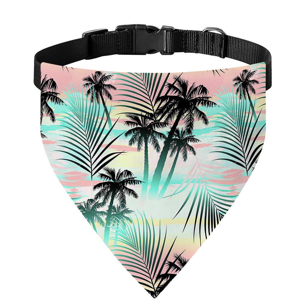 Pastel Palm Tree Pattern Print Over The Collar Dog Bandana