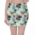Pastel Palm Tree Pattern Print Pencil Mini Skirt