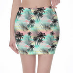 Pastel Palm Tree Pattern Print Pencil Mini Skirt