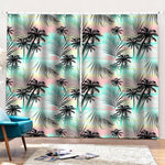 Pastel Palm Tree Pattern Print Pencil Pleat Curtains