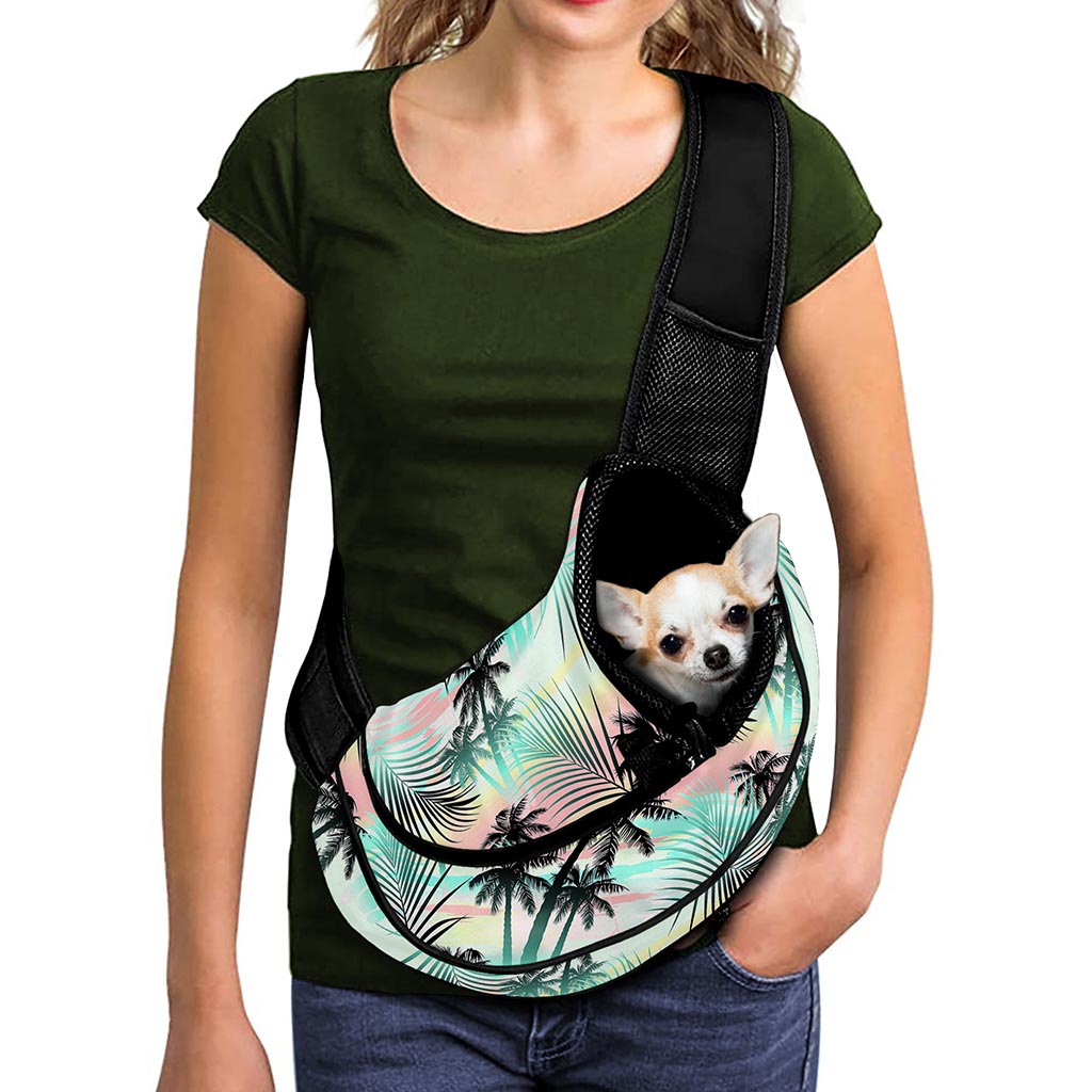 Pastel Palm Tree Pattern Print Pet Sling Carrier