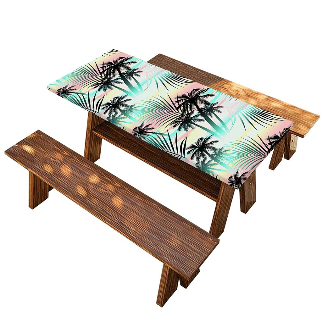 Pastel Palm Tree Pattern Print Picnic Table Cover