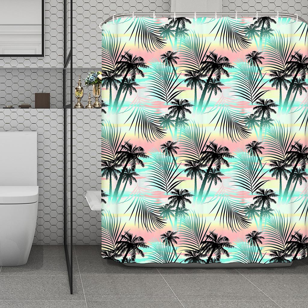 Pastel Palm Tree Pattern Print Polyester Shower Curtain