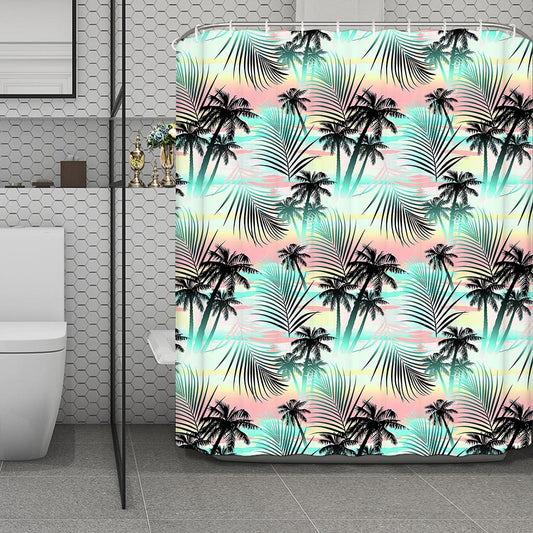 Pastel Palm Tree Pattern Print Polyester Shower Curtain