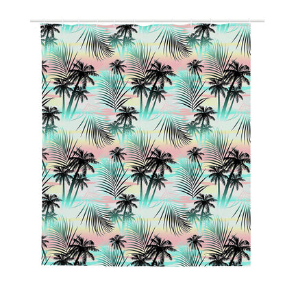 Pastel Palm Tree Pattern Print Polyester Shower Curtain