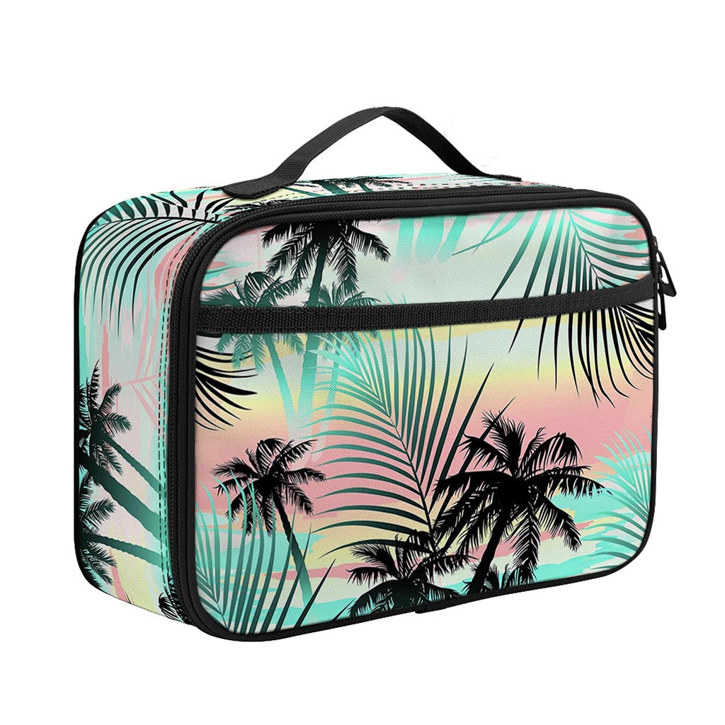 Pastel Palm Tree Pattern Print Portable Lunch Bag
