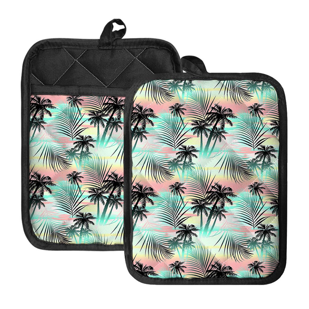 Pastel Palm Tree Pattern Print Pot Holders With Pocket