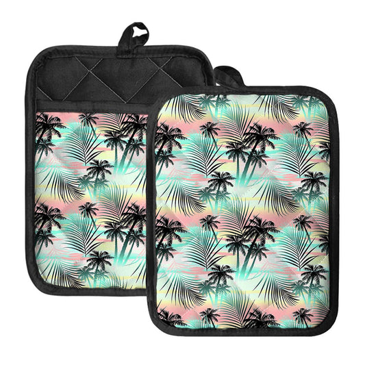 Pastel Palm Tree Pattern Print Pot Holders With Pocket