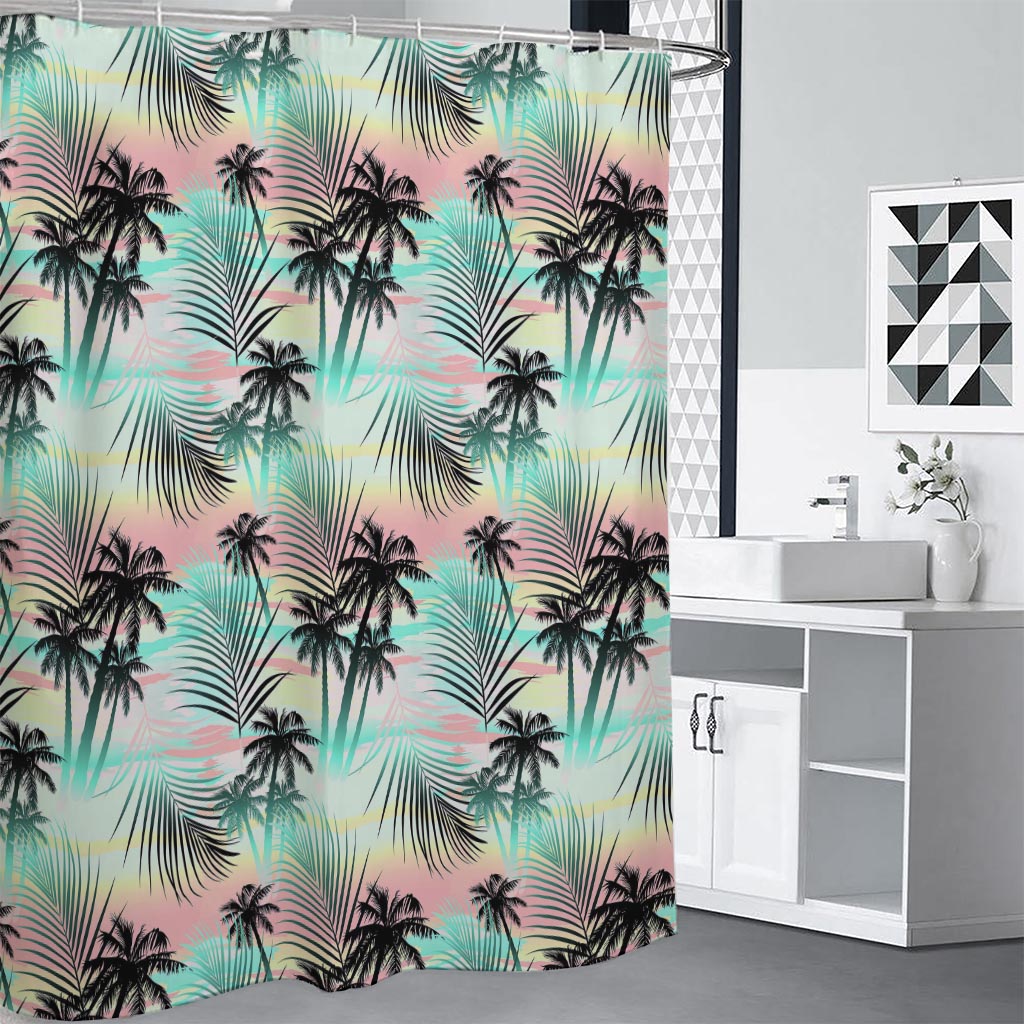 Pastel Palm Tree Pattern Print Premium Shower Curtain