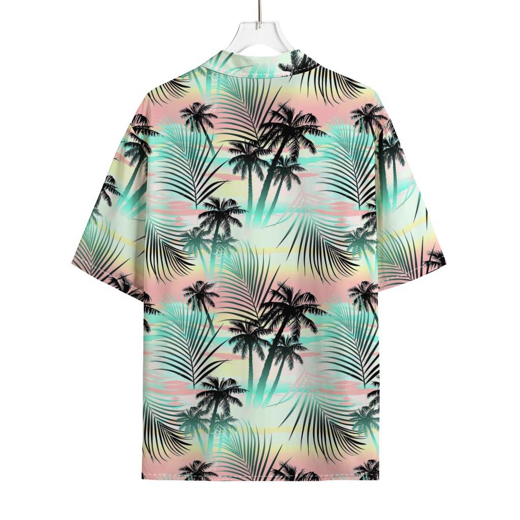 Pastel Palm Tree Pattern Print Rayon Hawaiian Shirt