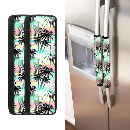 Pastel Palm Tree Pattern Print Refrigerator Handle Covers