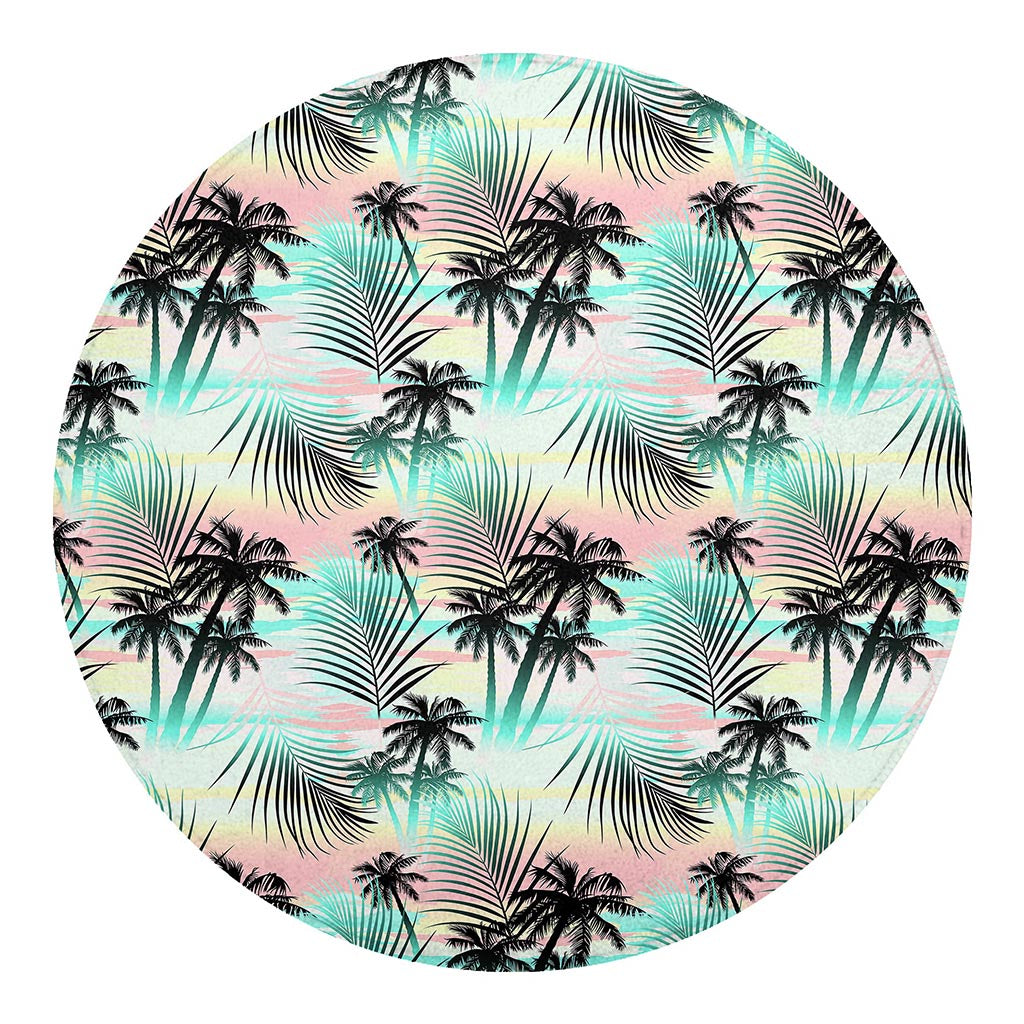 Pastel Palm Tree Pattern Print Round Blanket