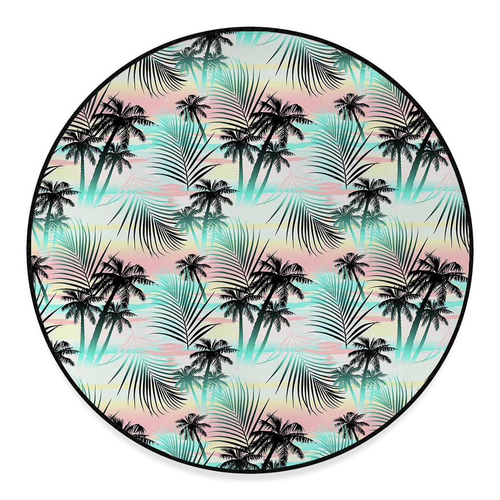 Pastel Palm Tree Pattern Print Round Floor Mat