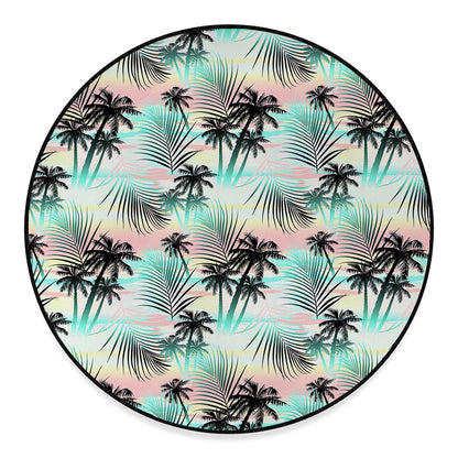 Pastel Palm Tree Pattern Print Round Floor Mat
